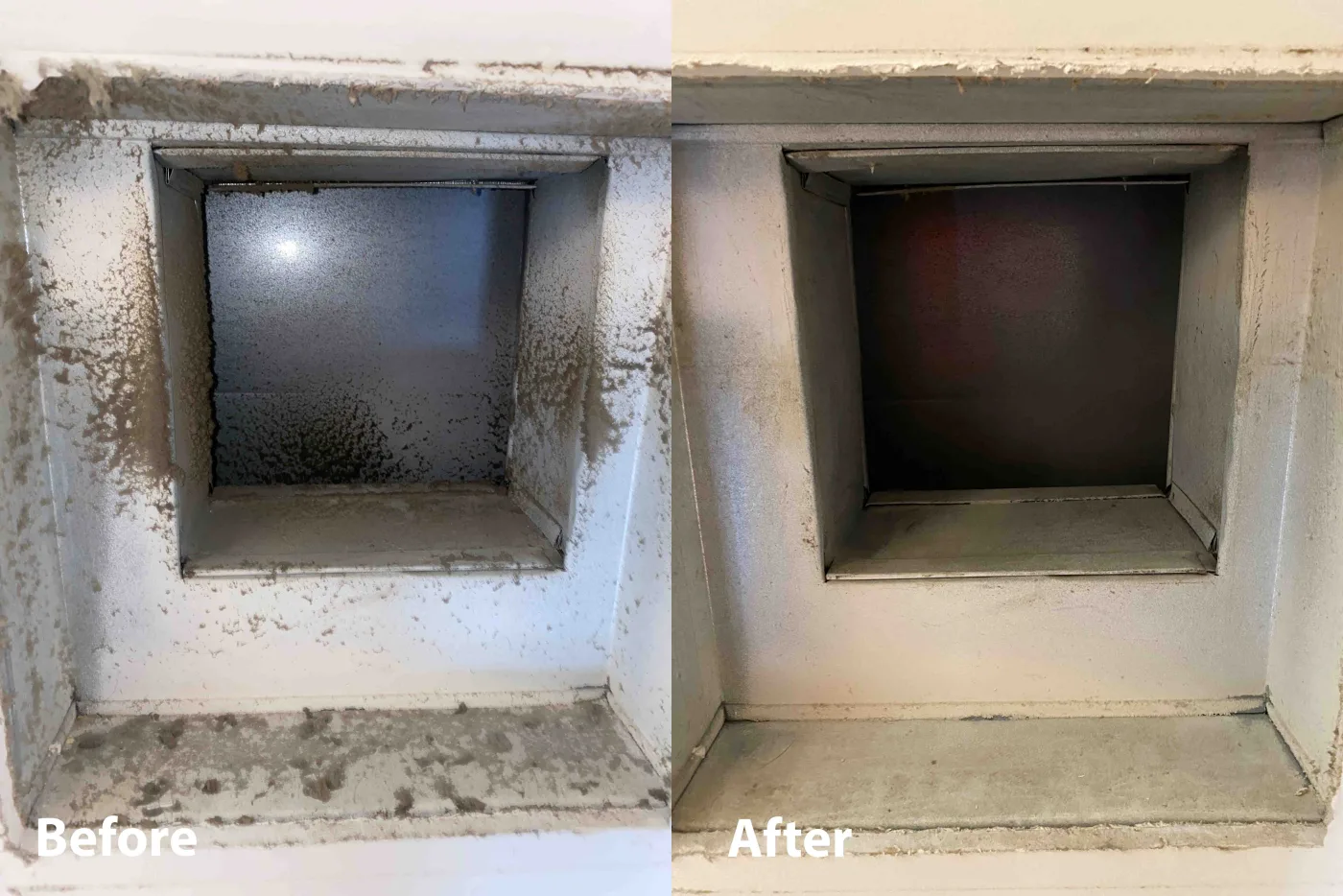 Return opening before and after air duct cleaning in a Florida home.