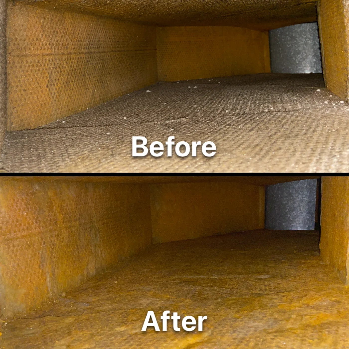 Large return cavity before and after air duct cleaning.