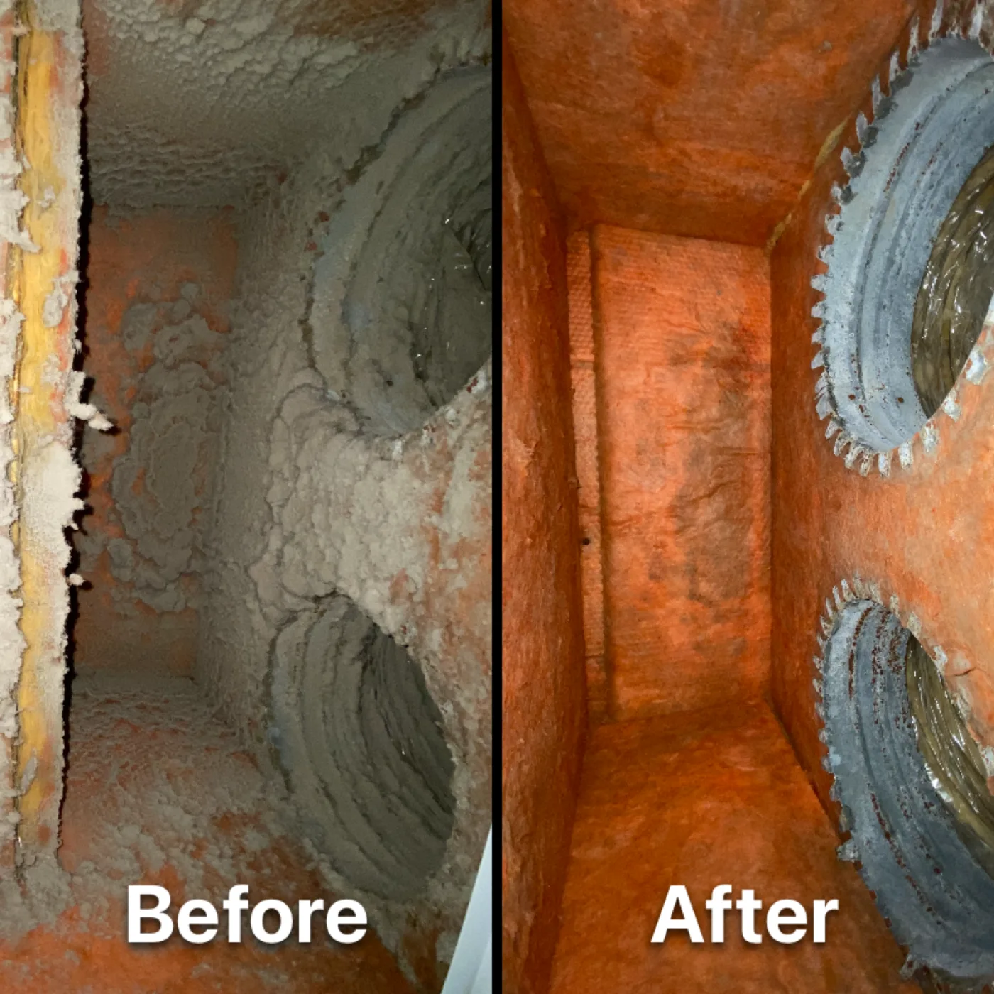 Return duct before and after careful cleaning and debris removal.