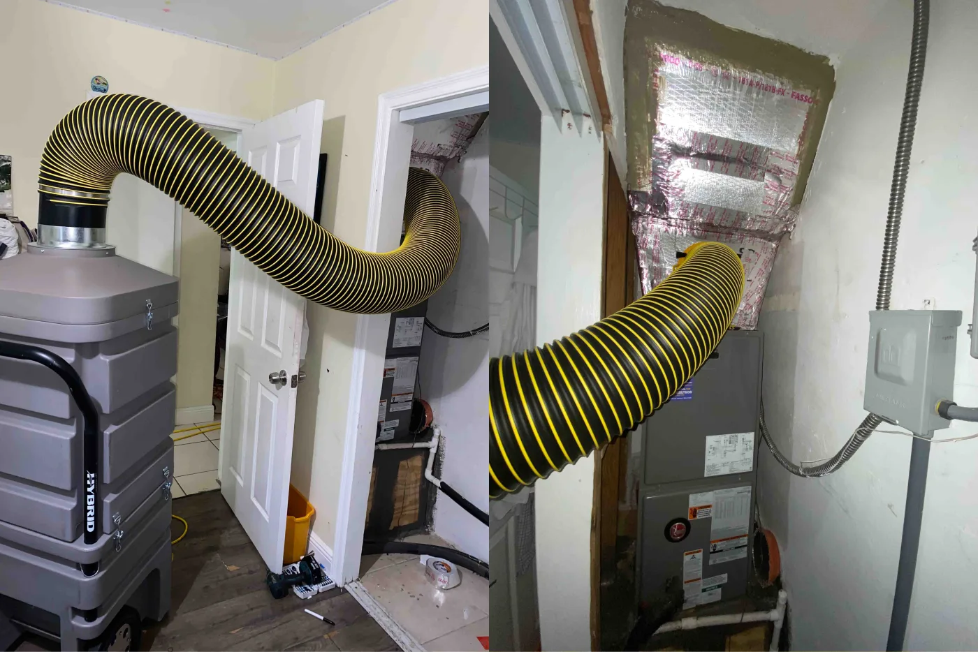 HyperVAC negative-pressure vacuum setup used during air duct cleaning.