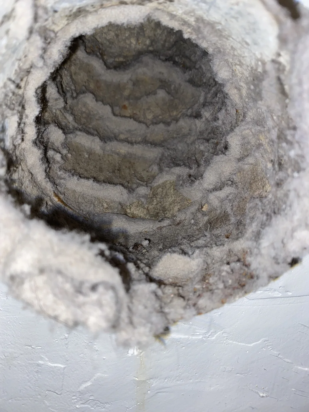 Heavy lint buildup inside a flexible dryer exhaust duct