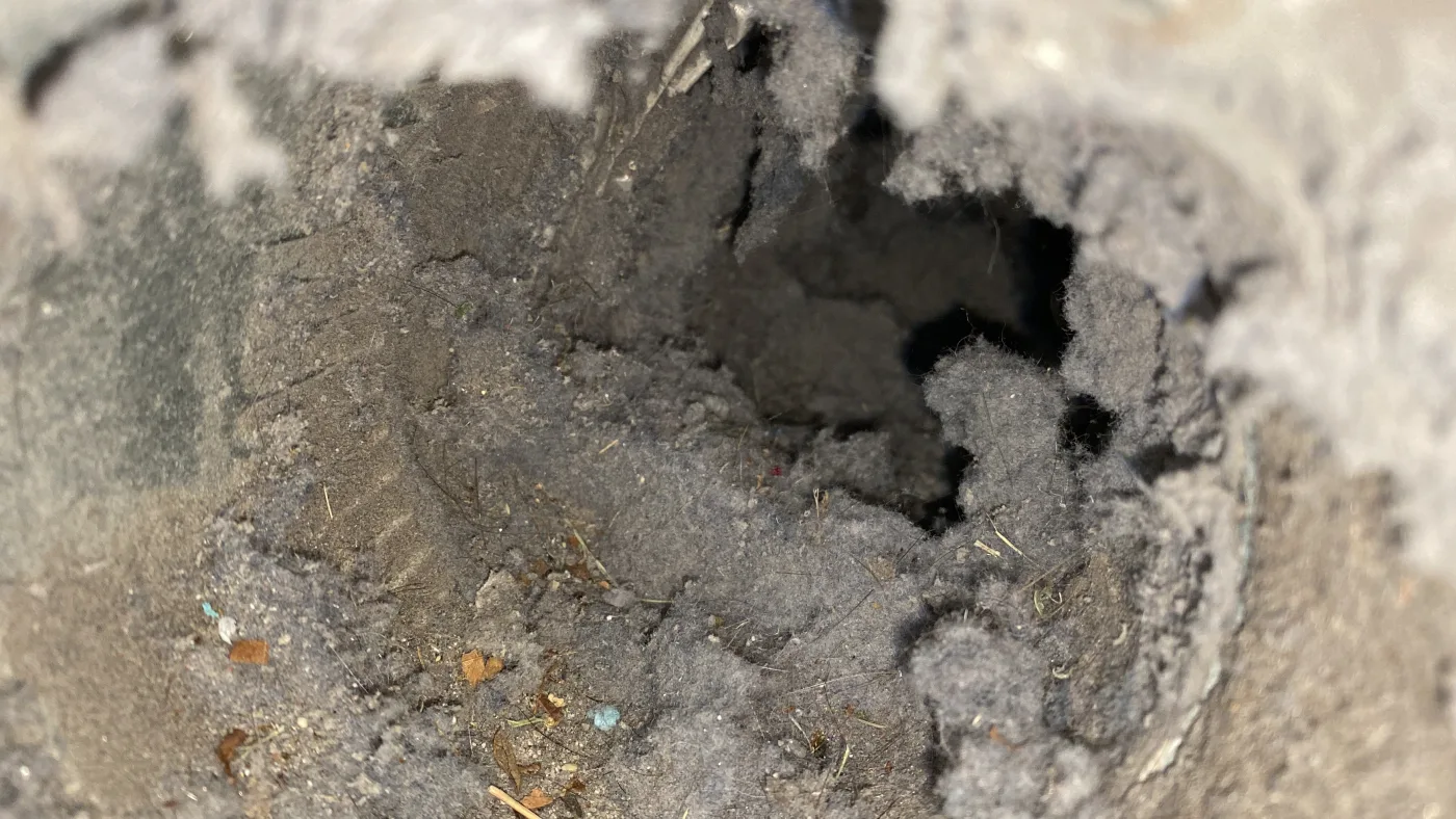 Dryer vent airflow restriction found during service inspection.