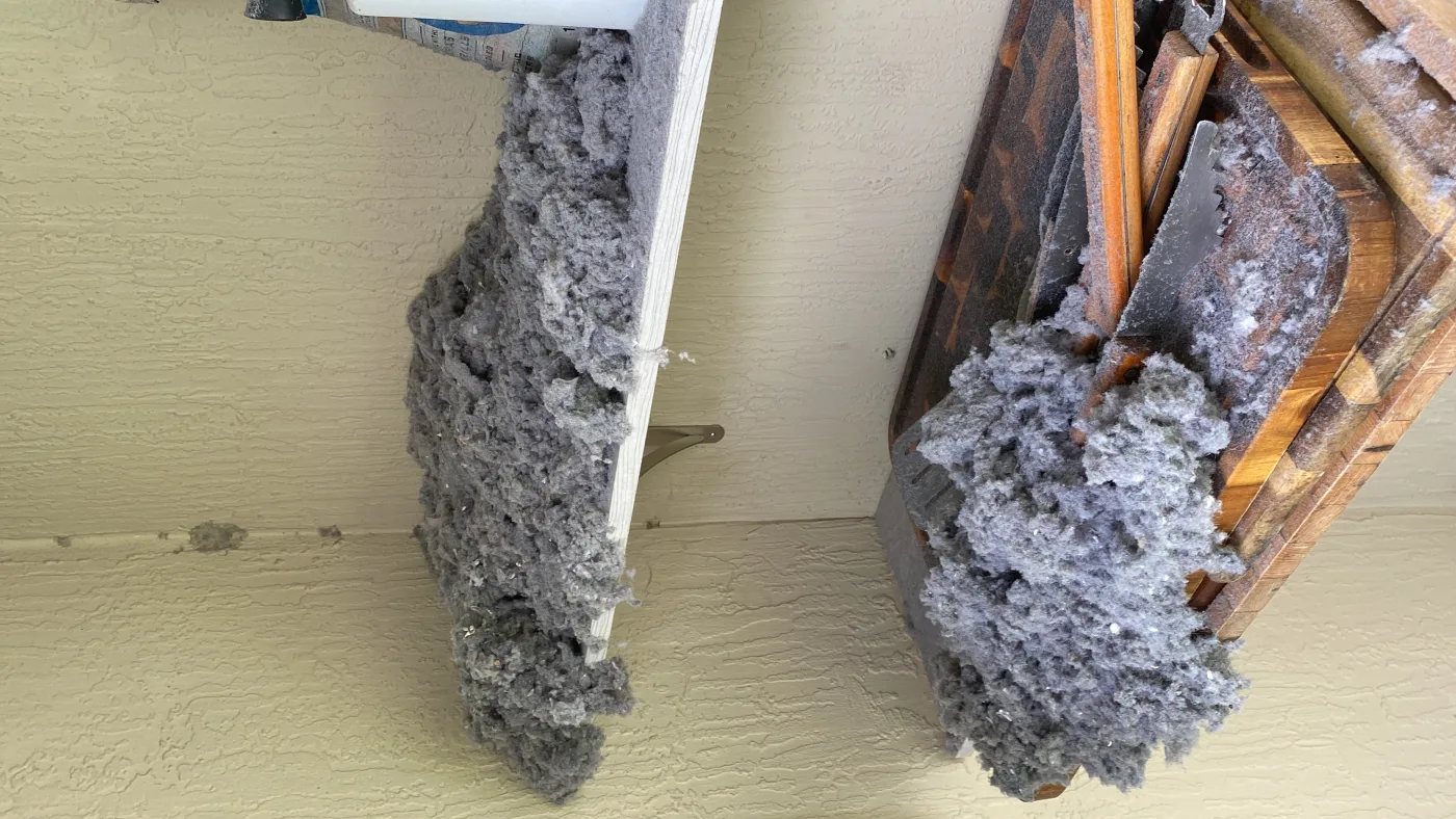 Dryer vent exit and duct route inspected during cleaning.
